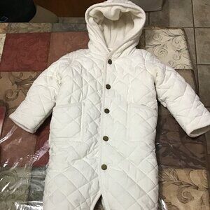 Ralph Lauren Snowsuit Bunting Quilted Puffer 9 Months Ouate Hooded Mittens Ivory